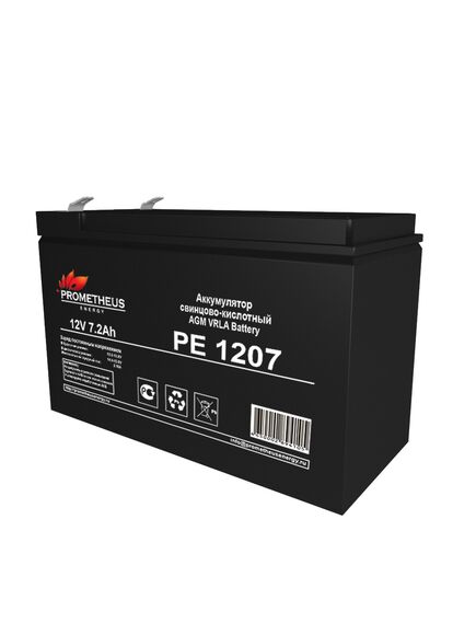 PE1207, аккумулятор свинцово-кислотный 12v 7.2ah, размер 151х64х94мм, плоская клемма 6.3мм, срок службы 6 лет, изображение 3