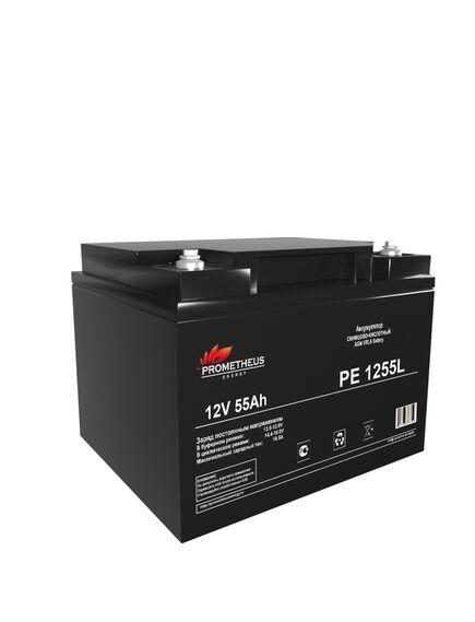 PE1255L, аккумулятор свинцово-кислотный 12v 55ah, размер 228х138х212мм, крепление под болт м6, срок службы 10 лет, изображение 2