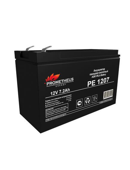PE1207, аккумулятор свинцово-кислотный 12v 7.2ah, размер 151х64х94мм, плоская клемма 6.3мм, срок службы 6 лет, изображение 4