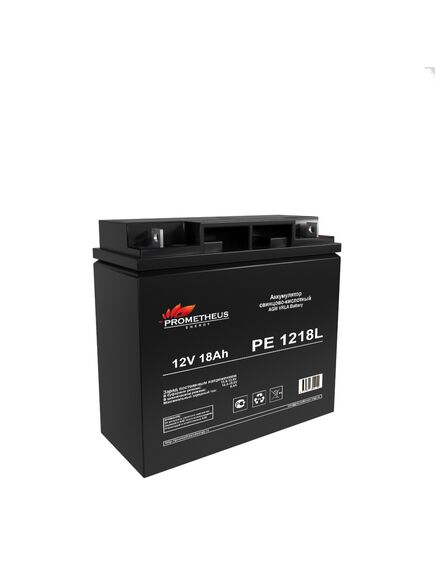PE1218L, аккумулятор свинцово-кислотный 12v 18ah, размер 181х77х167мм, болт+гайка 5мм, срок службы 10 лет, изображение 2