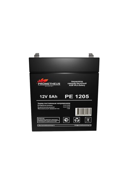 PE1205, аккумулятор свинцово-кислотный 12v 5ah, размер 90х70х101мм, плоская клемма 6.3мм, срок службы 6 лет, изображение 3
