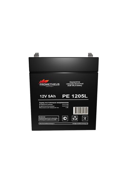 PE1205L, аккумулятор свинцово-кислотный 12v 5ah, размер 90х70х101мм, плоская клемма 6.3мм, срок службы 10 лет, изображение 2
