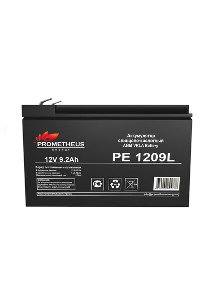 PE1209L, аккумулятор свинцово-кислотный 12v 9.2ah, размер 151х64х94мм, плоская клемма 6.3мм, срок службы 10 лет