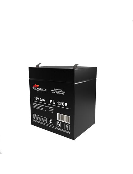 PE1205, аккумулятор свинцово-кислотный 12v 5ah, размер 90х70х101мм, плоская клемма 6.3мм, срок службы 6 лет