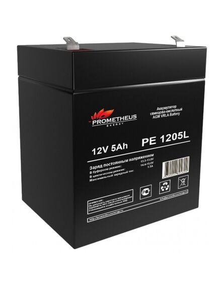PE1205L, аккумулятор свинцово-кислотный 12v 5ah, размер 90х70х101мм, плоская клемма 6.3мм, срок службы 10 лет