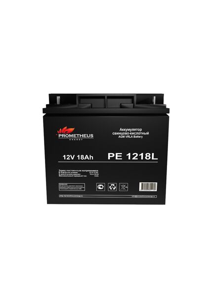 PE1218L, аккумулятор свинцово-кислотный 12v 18ah, размер 181х77х167мм, болт+гайка 5мм, срок службы 10 лет
