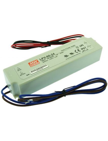 LPV-60-24, ac-dc, 60вт, ip67, вход 90…264в ac, выход 24в/2,5а,изоляция 3000в ac, в кожухе 162,5х42,5х32мм, -30…+70°с