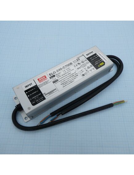 ELG-240-C700B-3Y, ac-dc, 240.1вт, ip67, вход 100…305в ac, 47…63гц/142…431в dc, ккм, выход 172...343в/700ма, изоляция 3750в ac, в кожухе 244х71х37.5, -40…+85°с (корпус), димминг 3 в 1, с проводом заземления