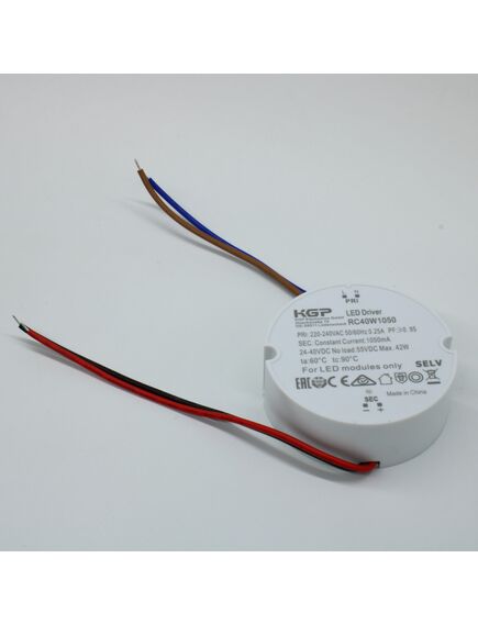 RC40W1050, ac-dc, 40вт, токовый выход, вход 198…264в ac, выход 1050ма/24…40в, ккм, в кожухе ф70х25 мм, -20…+60°с