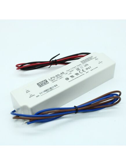 LPV-60-48, ac-dc, 60вт, ip67, вход 90…264в ac, выход 48в/1,25а,изоляция 3000в ac, в кожухе 162х42х30мм, -30…+70°с