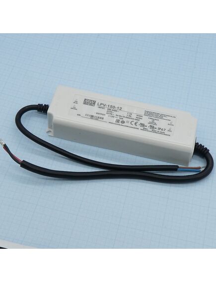 LPV-150-12, ac-dc, 120вт, ip67, вход 180…305в ac, 47…63гц /254…431в dc выход 12в/10a, изоляция 3000в ac, в кожухе 191х63х37.5мм, -25…+70°с