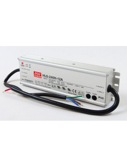HLG-240H-12A, ac-dc led, 192вт, выход 12в/16а, рег. выхода 11.2…12.8в/8…16a, вход 90…305в ac, 47…63гц/127…431в dc, ккм, ip65, изоляция 3750в ac, в кожухе 244х68х39мм, -40…+70°с