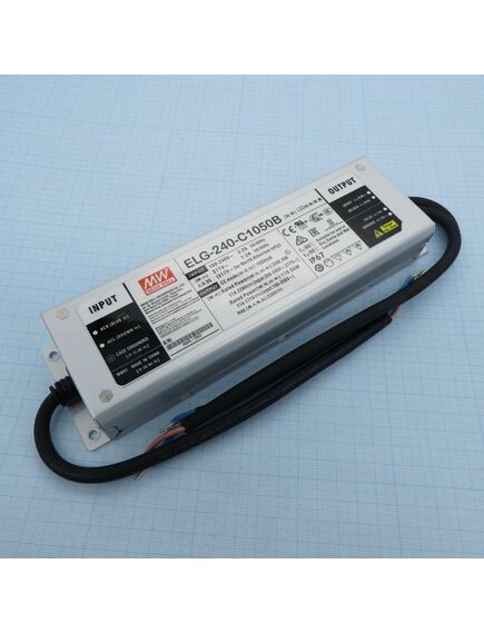 ELG-240-C1050B, ac-dc, 240.1вт, ip67, вход 100…305в ac, 47…63гц/142…431в dc, ккм, выход 114...228в/1050ма, изоляция 3750в ac, в кожухе 244х71х37.5, -40…+85°с (корпус), димминг 3 в 1
