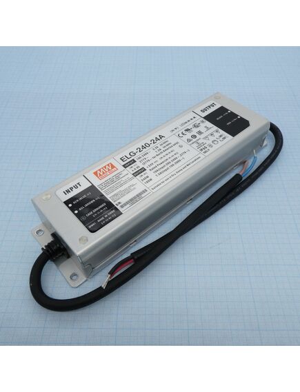 ELG-240-24A, ac-dc, 240вт, ip65, вход 100…305в ac, 47…63гц/142…431в dc, ккм, выход 12...24в/10а, изоляция 3750в ac, в кожухе 244х71х37.5мм, -40…+85°с (корпус), потенциометры