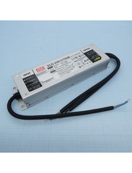 ELG-240-C700B, ac-dc, 240.1вт, ip67, вход 100…305в ac, 47…63гц/142…431в dc, ккм, выход 172...343в/700ма, изоляция 3750в ac, в кожухе 244х71х37.5, -40…+85°с (корпус), димминг 3 в 1