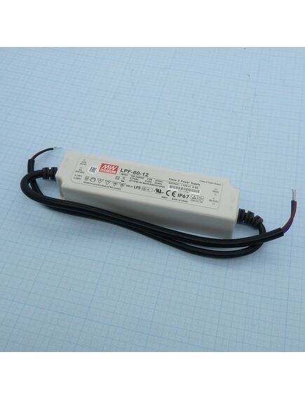 LPF-60-12, ac/dc led cv+cc, 60вт, вход 90…305в ac, 47…63гц /127…431в dc, выход 7.2…12в/5a, ккм, изоляция 3750в ac, в кожухе 162.5х43х32мм, -40…+80°с, ip67