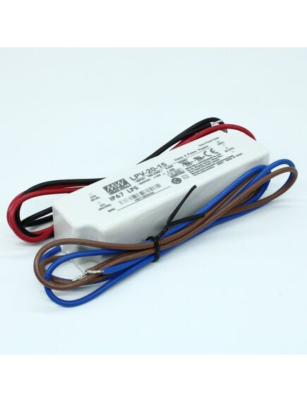 LPV-20-15, ac-dc, 20вт, ip67, вход 90…264в ac, выход 15в/1.33a, изоляция 3000в ac, в кожухе 118х35х26мм, -30…+70°с