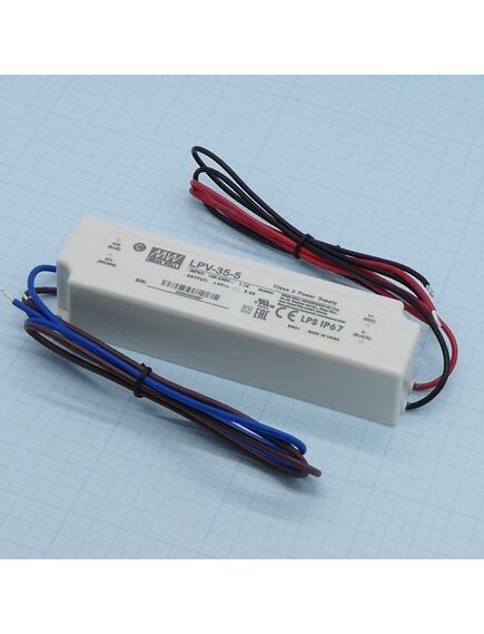 LPV-35-5, ac-dc, 30вт, ip67, вход 90…264в ac, выход 5в/6а,изоляция 3000в ac, в кожухе 148х40х30мм, -30…+75°с