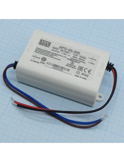 APC-25-350, ac-dc, 24.5вт, токовый выход, вход 90…264в ac, выход 350ма/25…70в, изоляция 3750в ac, в кожухе 84х57х29.5мм, -30…+70°с