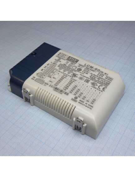 LCM-60, ac-dc, 60вт, стабилизатор тока, вход 180…295в ac, 47…63гц /254…417в dc, выход 500…1400мa/90…42в, ккм, изоляция 3750в ac, в кожухе 123.5х81.5х23мм, -30…+60°с, димминг 0…10в и шим