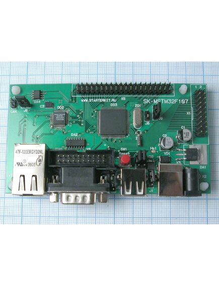 SK-MSTM32F107, набор для отладки микроконтроллера stm32f107 (arm cortex-m3, 256k flash, 64k ram, ethernet, usb host/otg/client ...) + кабель для подключения к последовательному порту pc