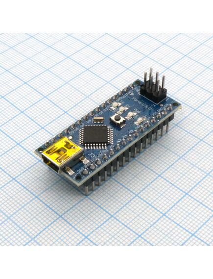 A06-Контроллер Arduino Nano, функциональный аналог arduino uno, но размещенный на миниатюрной плате. arduino nano удобно использовать в качестве встраиваемого модуля в свои устройства