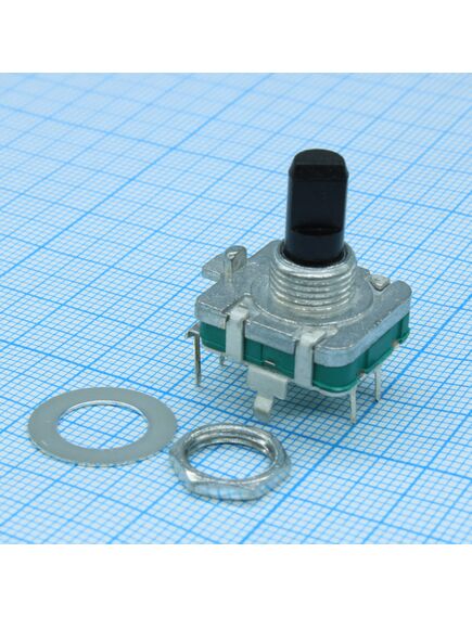 PEC16-4215F-S0024, энкодер pec16, 24 щелчка, 24 импульса, пластмассовый вал с лыской 15мм, горизонтальные выводы