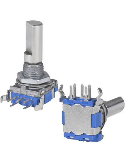 EC11B 30/15 20MM PUSHPIN, энкодер ec11 30 щелчков, 15 импульсов, металлический вал с лыской 20мм, с кнопкой, вертикальные выводы