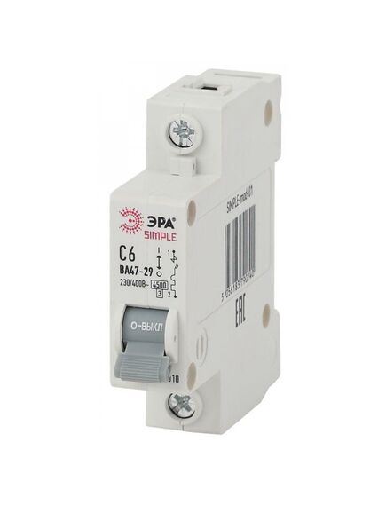 Выключатель автоматический модульный 1п C 6А 4.5кА ВА 47-29 SIMPLE-mod-01 ЭРА Б0039218