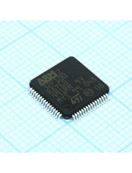 STM32F100R8T6B, 32бит arm cortex m3, 24мгц, 64кб flash, 6кб озу, 2xspi, 2xi2c, 3xusart, cec, 7 таймеров, ацп 12 бит * 16 каналов, 2xцап 51 gpio, изображение 2