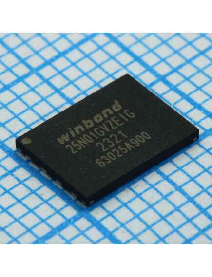 W25N01GVZEIG, флэш-памяит архитектура и-не параллельная (шины spi, dual spi, quad spi) питание 3в/3.3в 1г-бит 128mx8 7нс 8-pin wson ep лоток