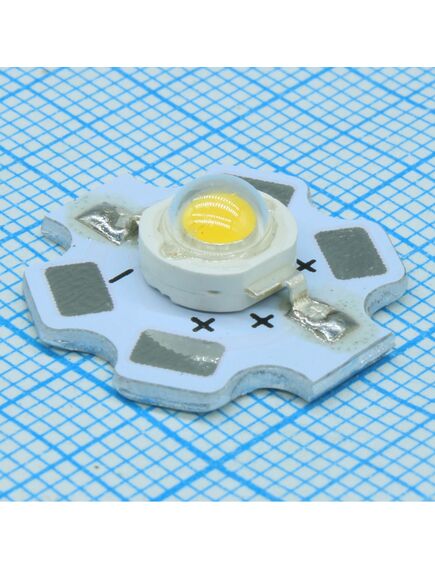 ARPL-STAR-1W-BCA WARM WHITE, мощный светодиод на плате типа star, d=20 мм, h=6.9 мм. чип bridgelux 33mil, прозрачная линза. цвет свечения теплый (3000-3200 к). угол излучения 120-140°. световой поток 110-130 лм при if=350 ма, p=1 вт. vf=3.0-3.4 в