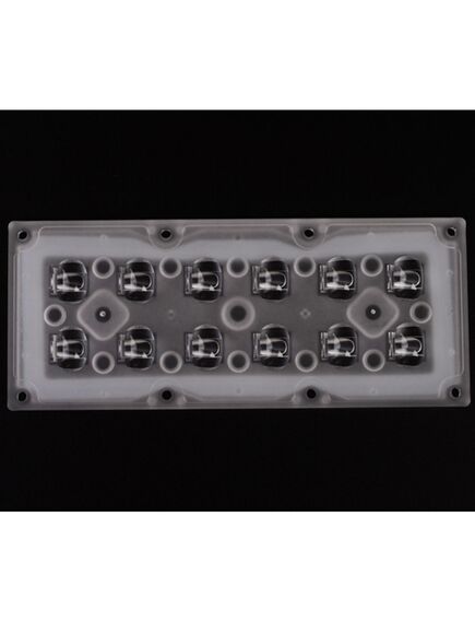 ALST173D12LED3535T2M, групповая прямоугольная линза 2x6 на 12 светодиодов 3030/3535, эфф=90%, диаграмма t2 горизонтальная, 173x71.4mm h:9.1mm, pmma