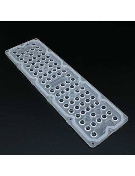 AJHB236D80LED90G, групповая прямоугольная линза на 80 светодиода 3030/2835, эфф=90%, диаграмма 90°, 236x70mm h:7,1mm, pc-1250z
