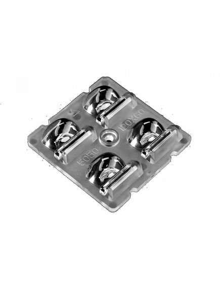 ALST50D4LED5050T12060G, групповая квадратная линза 2x2 на 4 светодиода 5050/3030 эфф=90% 120°x60° t4 asymmetric for tunnel ligh, 50x50mm h:8,62mm, pc