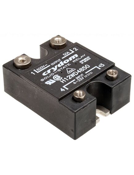 H12WD4850, реле твердотельное для коммутации переменного тока 660в 50а, вход dc 32в 12ма, изоляция 4кв, схема перехода через ноль, нормально разомкнутое, -40...80°c
