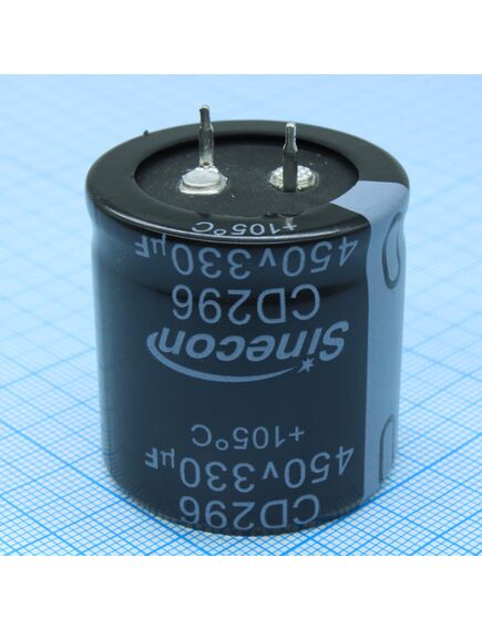 LHE331M2W3535CZPG2S00, конденсатор алюминиевый электролитический с защелкиваемыми выводами 330мкф 450в ±20% (35 x 50мм) выводы 10мм 0.335 ом 960ма 3000час 105°с россыпь
