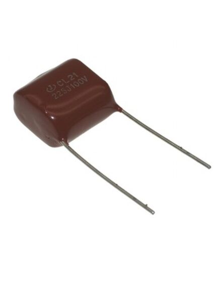 2.2UF 100V 10% CL21, конденсатор металлоплёночный полиэтилентерефталатный 2,2мкф 100в ±10% (23х9,5х17мм) шаг выводов 20мм 85°с
