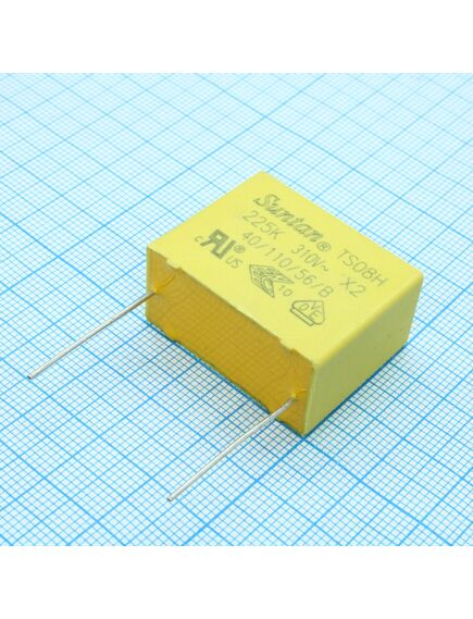 TS08H0A9225KRB0I0R, пленочный помехоподавляющий конденсатор x2, 2.2uf ±10%, 310vac, радиальные выводы с шагом 27.5mm, (30 x 14 x 25mm)