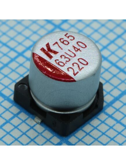 A765EB227M0JLAE020, 6.3 в 220мкф, ±20%, диаметр 6.3 мм, высота 6.6 мм, температура -55 °c...+105 °с smd